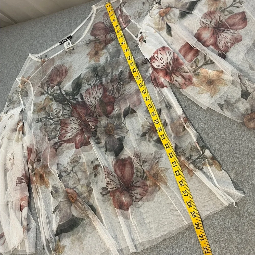 Fairy Floral Mesh Tunic Top Womens 3X Sheer Bell Sleeve Woodland Festival Beach - Picture 4 of 11